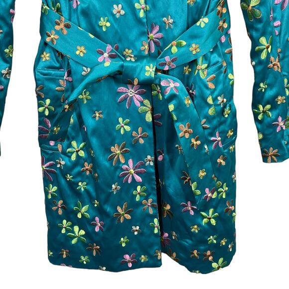 Vintage Y2K Rampage Embroidered Satin Belted Jacket Medium Blue Floral Hippie - Picture 4 of 8